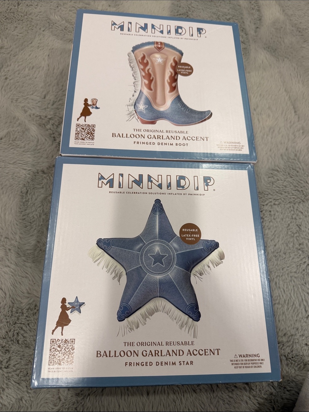 MINNIDIP Fringed Denim Star & Boot Balloon Garland Accents - Blue & Tan